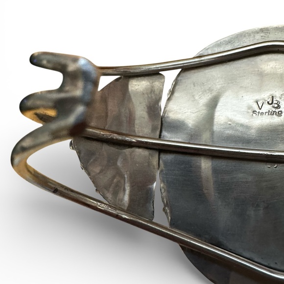 Genuine Sleeping Beauty Turquoise Sterling Silver Cuff Bracelet- Signed Cuff - Picture 12 of 16